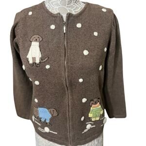 Vintage Brown Crazy Horse Dog Zip-Up Cardigan – Petite M | EUC- Cottagecore